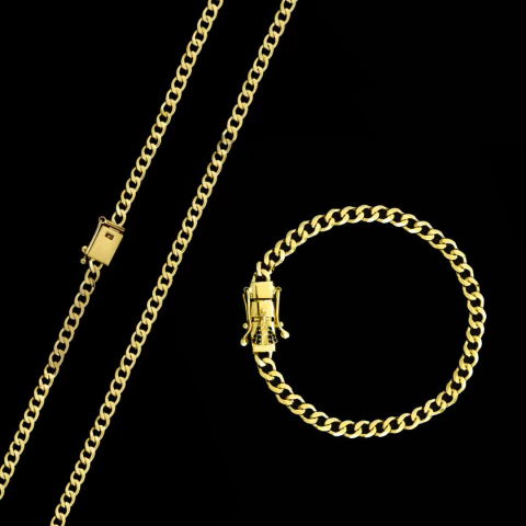 kit Corrente Grumet (4mm) 70cm + Pulseira Grumet Fecho Nossa Senhora (5mm) 19cm C0022/P081