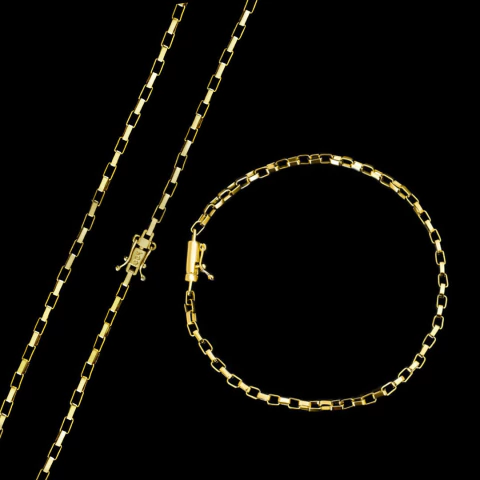 Kit Corrente Elo Chapado (2,5mm) 70cm + Pulseira Elo Chapado (2,5mm) 21cm - C0029/P019
