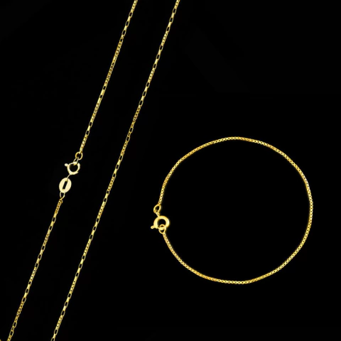 kit Corrente Veneziana 4 Por 4 (2mm) 60cm + Pulseira Veneziana (1mm) 21cm C209/P001