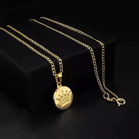 Kit Pingente Coroa Pequena - 1,5cm Corrente Grumet (2mm) - 70cm