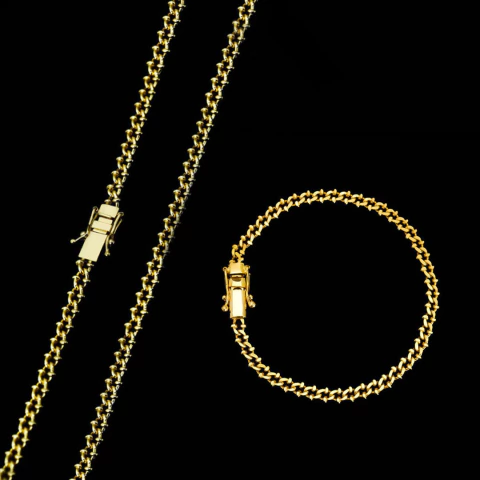 kit Corrente Grumet Detalhada (5mm) 60cm + Pulseira Grumet Detalhada (5mm) 21cm C143/P265