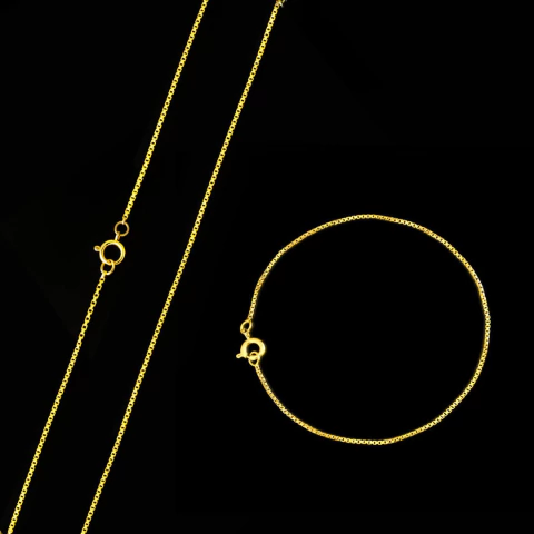 Kit Corrente Veneziana (1mm) 70cm + Pulseira Veneziana (1mm) 21cm - Banhado a Ouro 18k C0002/P001