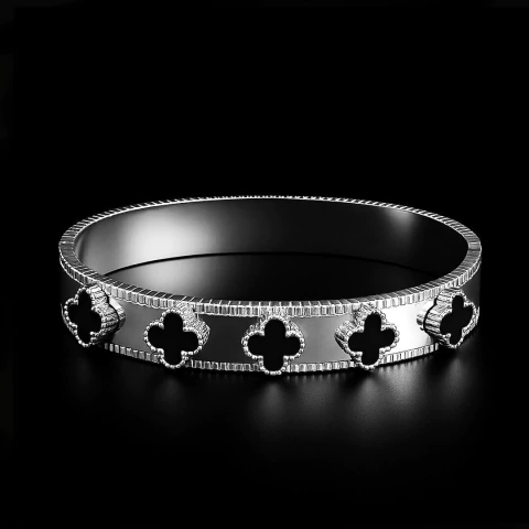 Bracelete Trevo Preto (19cm) - Banhado a Prata 925 - comprar online