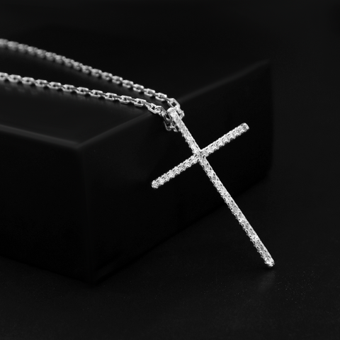 Pingente Cruz Cravejada 4x2,5cm - Banhado a Prata 925