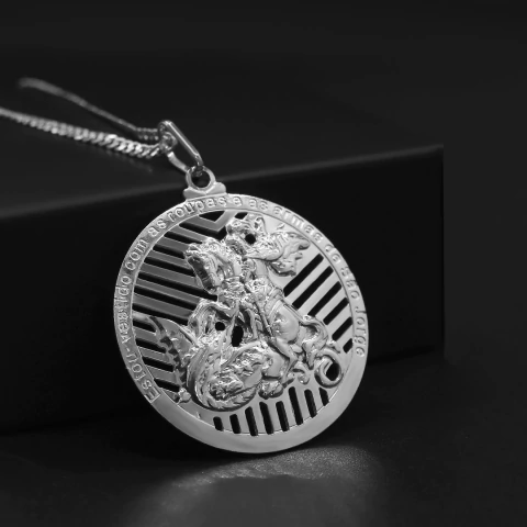 Pingente São Jorge Vazado 3,5x3,5cm - Banhado a Prata 925