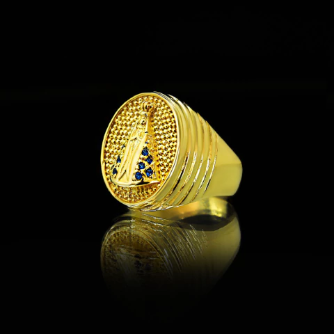 Anel Oval Nossa Senhora Cravejado - Banhado a Ouro 18K - comprar online