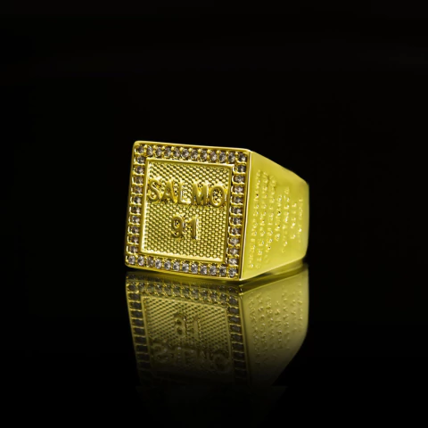 Anel Salmo 91 Cravejado - Banhado a Ouro 18K - comprar online
