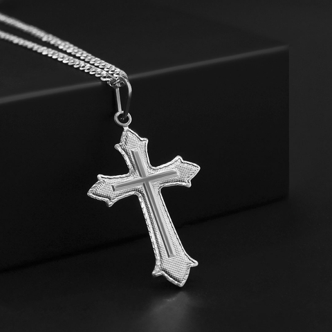Pingente Cruz Detalhada 4x2,3cm - Banhado a Prata 925