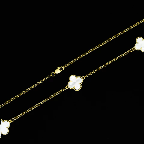 Corrente Trevo Branco 3 - 9,5gr - 70cm - Banhado a Ouro 18K - comprar online