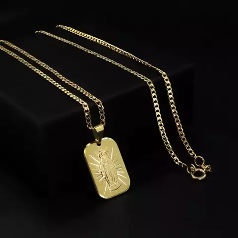 Kit Pingente Medalha Escultura de Jesus - 2x1,5cm Corrente Grumet (2mm) - 70cm