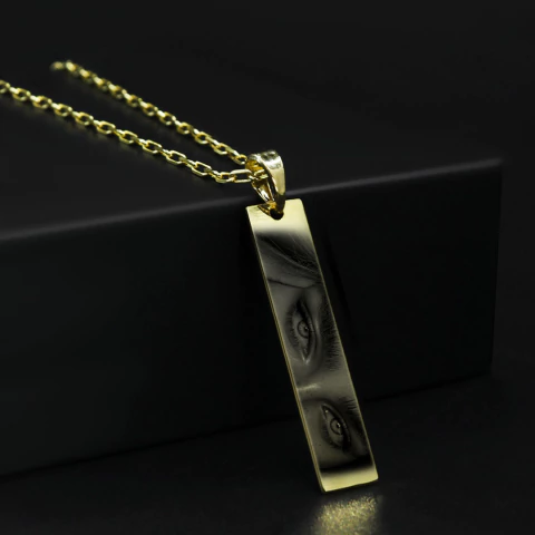 Pingente Plaquinha Personalizável 0,7x3,5cm - Banhado a Ouro 18k