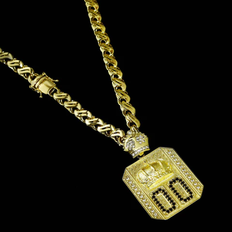 Corrente Friso S Vazada (8mm) - 60cm + Pingente Coroa 00 Cravejado - 3,3x3,9cm C222/PG176