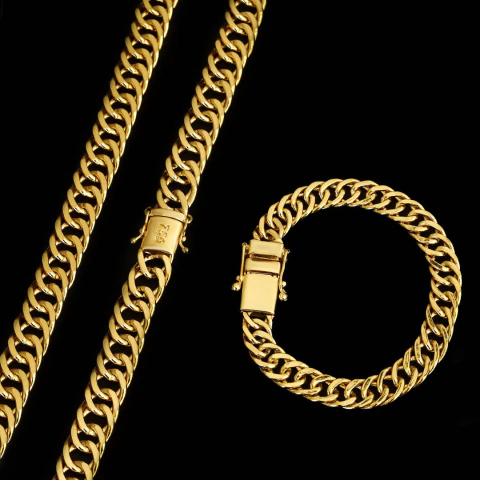 Kit Corrente Grumet Dupla (11mm) 70cm + Pulseira Grumet Dupla (8mm) 19cm - C164/P268