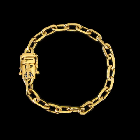 Pulseira Elo Cadeado Fecho Especial Nossa Senhora (8mm) - 21cm - Banhado a Ouro 18K - comprar online