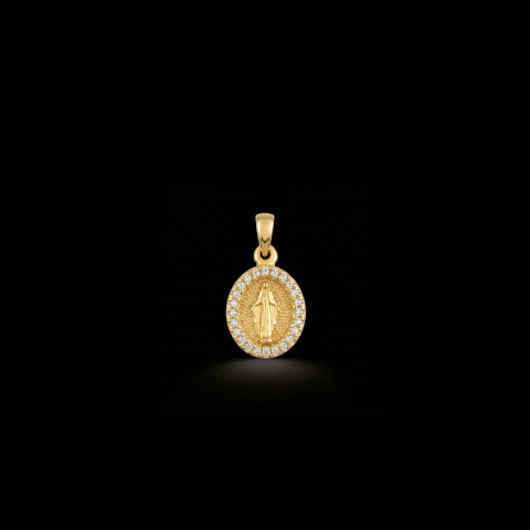 Pingente Medalha Nossa Senhora 1X1,2cm 1,2g - Banhado a Ouro 18K