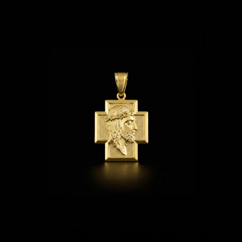 Pingente Cruz Quadrada Face de Cristo - 2x1,7cm 2g- Banhado a Ouro 18K