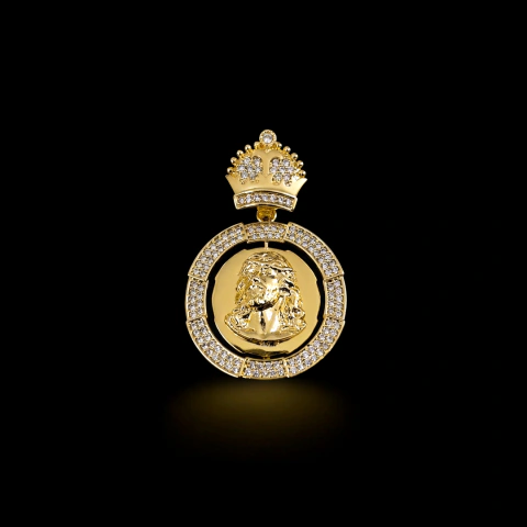 Pingente Jesus e Nossa Senhora Cravejado Articulado - 4cm - Banhado a Ouro 18K