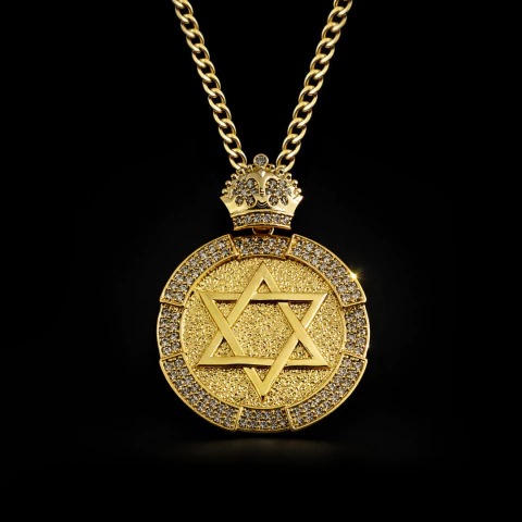 Pingente Moldura Estrela de Davi Cravejado - 4cm 22g- Banhado a Ouro 18K