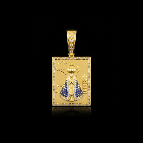 Pingente Santuário Nossa Senhora Cravejado - 3,8x3cm - Banhado a Ouro 18K