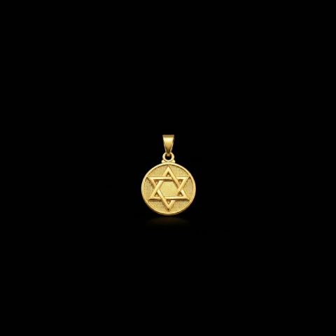 Pingente Medalha Estrela de Davi -1cm - 0,8g - Banhado a Ouro 18K