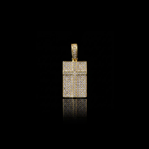 Pingente Cravejado Placa com Cruz - 2,5x1,5cm 5g - Banhado a Ouro 18K