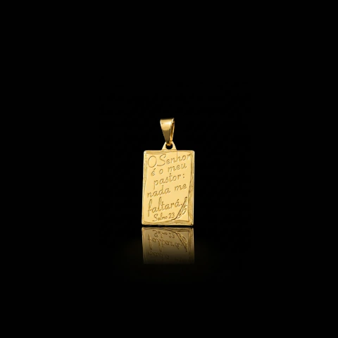 Pingente Plaquinha O Senhor é Meu Pastor - 2x1,5cm - Banhado a Ouro 18K