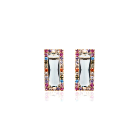 Brinco Cristal Retangular Zirconias Coloridas Semijoia