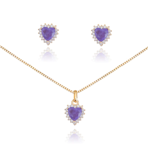 Conjunto Princess Coração Ametista Dourado