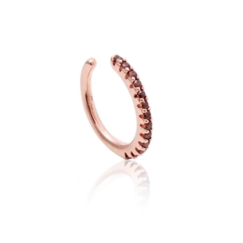 Brinco Piercing Falso Argolinha Semi Joia Banho Ouro Rose com Zircônias Chocolate Ruby Store Online