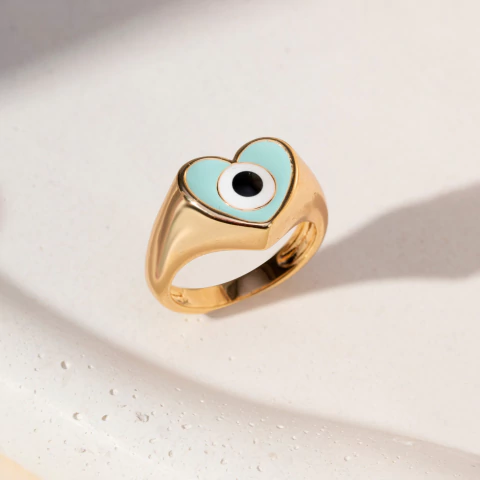 Anel Coração Olho Grego Luna Azul