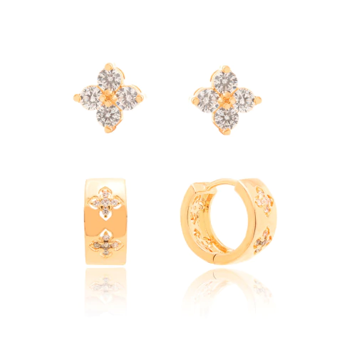 Duo Brincos Fiore Dourado