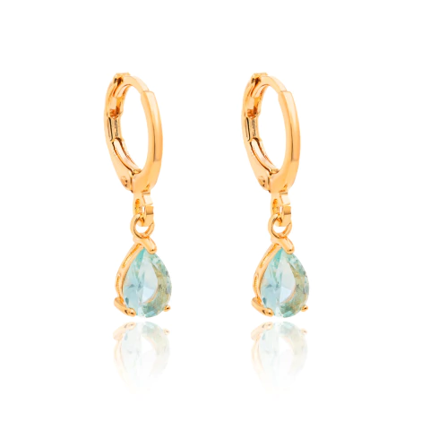 Brinco Argola Pingente Gota Azul Semijoia - comprar online