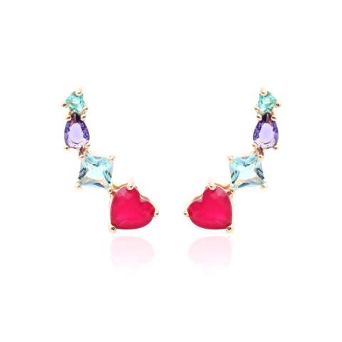 Brinco Ear cuff Pink Heart Dourado