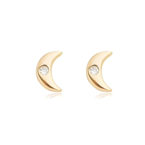Brinco Mini Lua - Liso com Ponto Zircônia Banhado a Ouro 18k