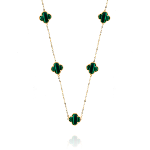 Colar 5 Trevos Dupla Face Semijoia Verde Malaquita
