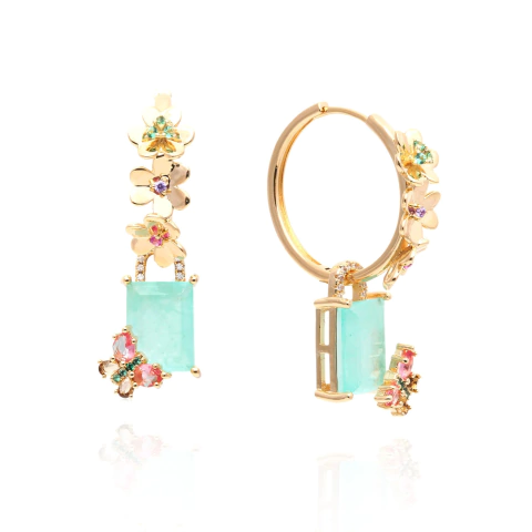 Brinco Argola Jardim Florido Dourado