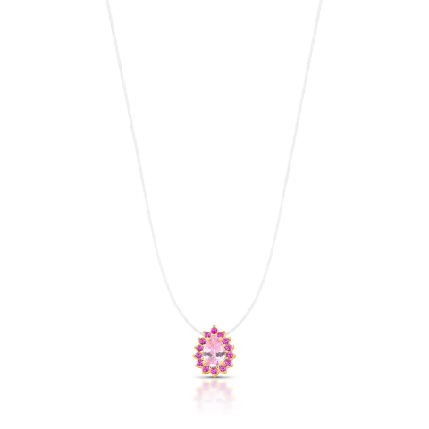 Colar Gotinha Safira Rosa Dourado - comprar online