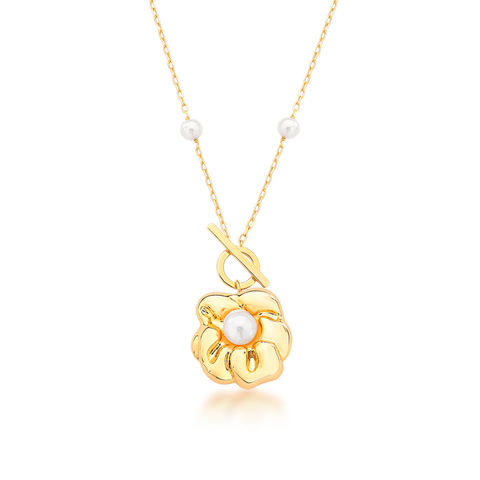 Colar Camélia em Pérolas Dourado