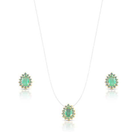 Conjunto Gotinha Verde Turmalina Dourado - comprar online