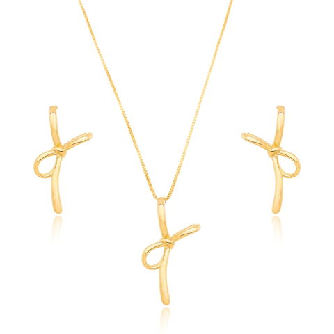 Conjunto Colar e Brinco Laço Dourado - comprar online