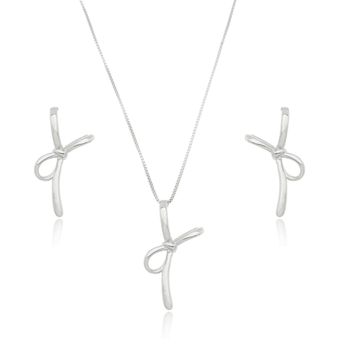 Conjunto Colar e Brinco Laço Prateado - comprar online