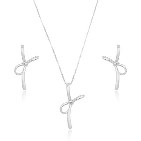 Conjunto Colar e Brinco Laço Prateado - comprar online