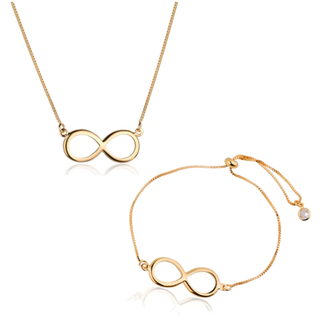 Conjunto Colar e Pulseira Infinito Dourado - comprar online
