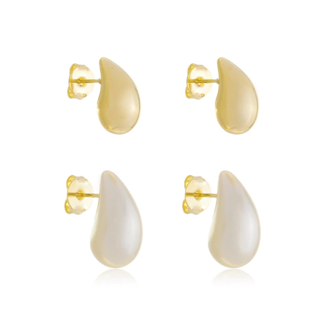 Duo Brincos Golden Pearl Dourado