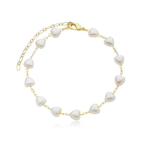 Pulseira Pérolas Coração Dourada