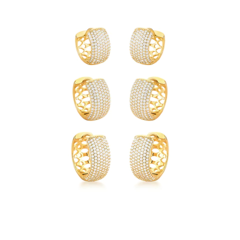 Trio de Argolas Shine Dourado