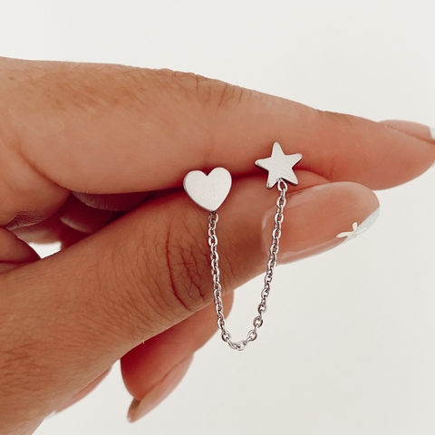 Aros Corazón & Estrella con Cadena - Unidad -