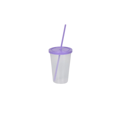 VASO TRANSPARENTE CON TAPA Y SORBETE COLOR