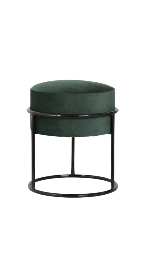 Puff Redondo de Veludo com Base Preta – Argola Black Decorativo