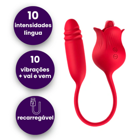 VIBRADOR ROSA LAMBE LAMBE E VAI VEM 10 VIBRAÇÕES RECARREGÁVEL